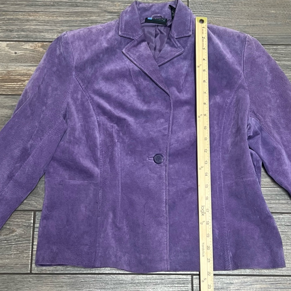 Vintage 90’s Relativity Purple Suede Blazer Jacket Size LP Large Petite Leather - Picture 8 of 16